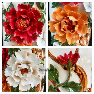 Bình Thủ Công Họa Tiết Hoa Mẫu Đơn